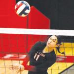 Kenzie Guiterrez hits the ball over the net in a game earlier this season. The Lady Cubs are in the playoff hunt after beating Crane Tuesday. (Melissa McCaghren/ Brownfield News file)